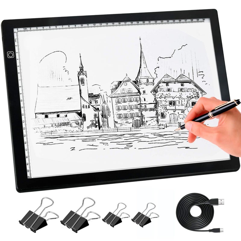 comzler A4 LED Light Board, 3 Level Dimmable Brightness USB Power Artcraft Light Table for Tracing, Light Drawing Sketch Pad for Animation, Sketching, Drawing, Stenciling, Artists - Black - Image 1